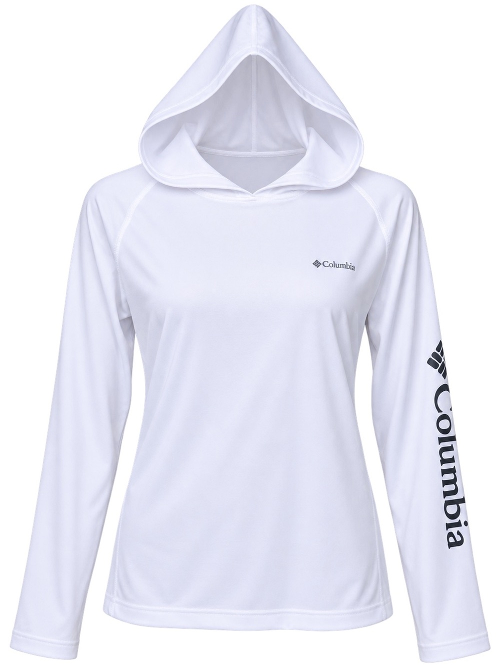 Columbia White Hooded Long-Sleeve Sun Shirt